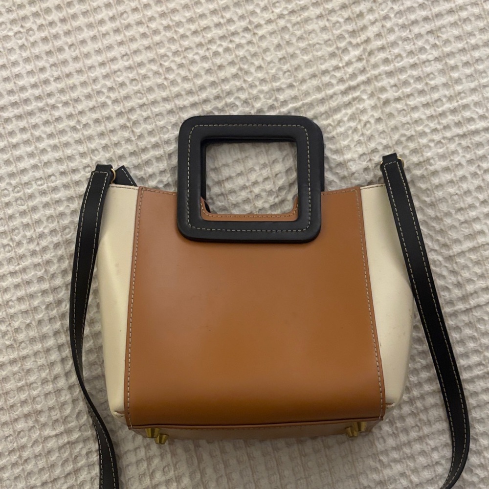 STAUD Tan and Cream Bag with Black Handle
